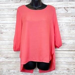 🍀4/$10 Pink Rose Coral 1/4 Sleeve Chiffon Blouse